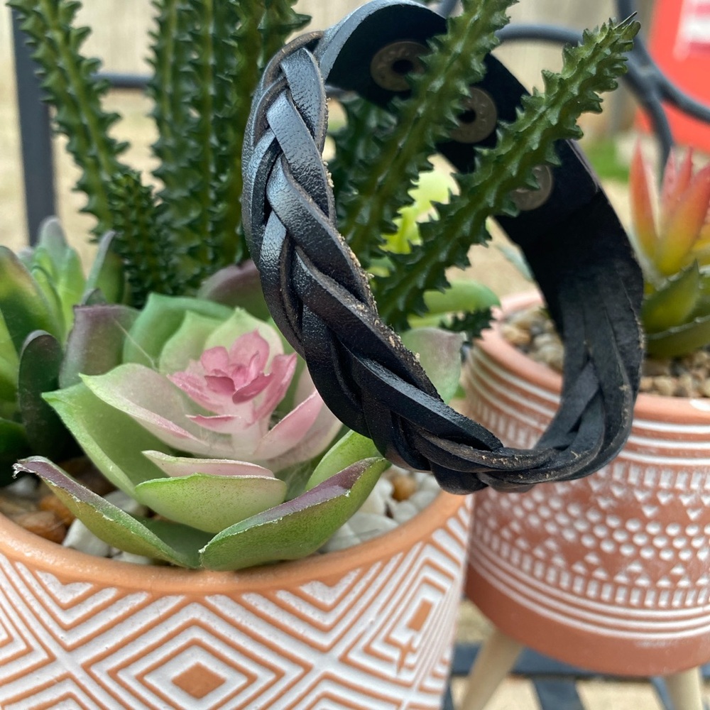 Braided Black Leather Bracelet